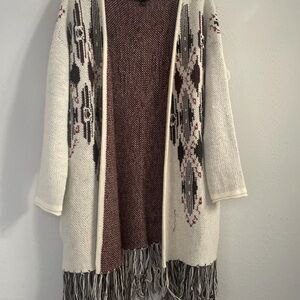 Shyanne Cream and Burgundy Patterned Cardigan